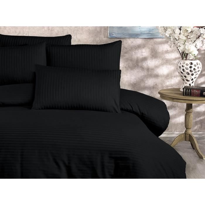 Parure de lit - 1 housse de couette 220 x 240 cm + 2 taies d'oreiller 60 x 60 cm - 80% coton, 20% polyester - Noir