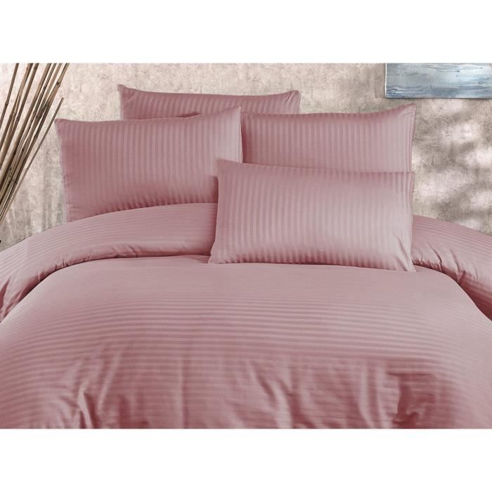 Parure de lit - 1 housse de couette 220 x 240 cm + 2 taies d'oreiller 60 x 60 cm - 80% coton, 20% polyester - Poudre