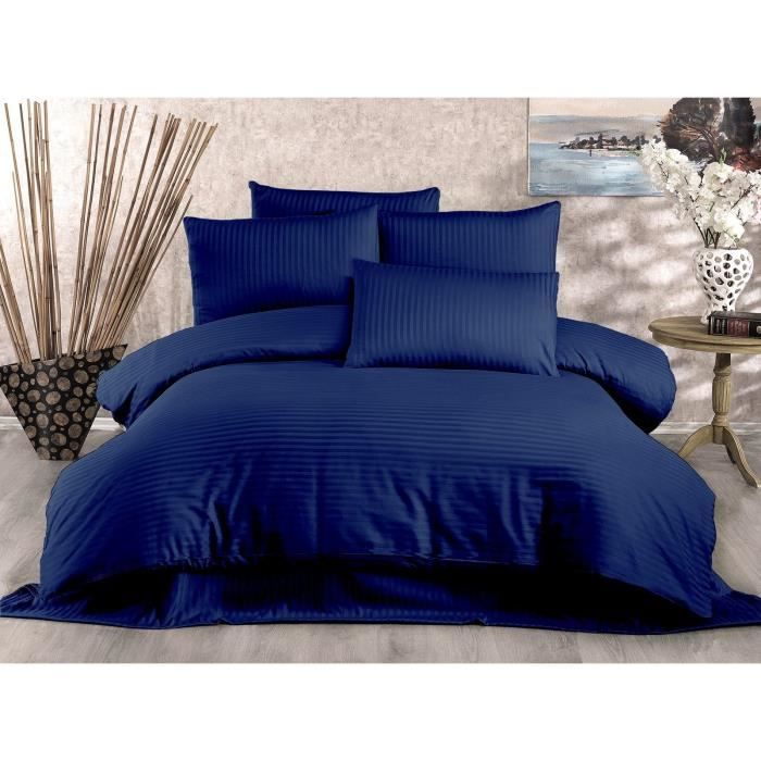 Parure de lit - 1 housse de couette 220 x 240 cm + 2 taies d'oreiller 60 x 60 cm - 80% coton, 20% polyester - Bleu
