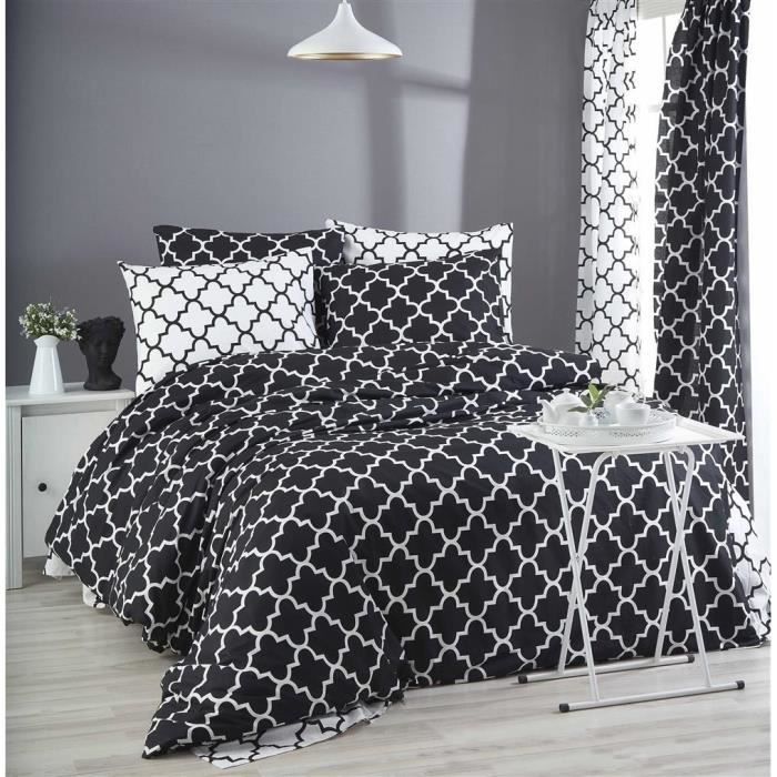 Parure de lit - 1 housse de couette 220 x 240 cm + 2 taies d'oreiller 60 x 60 cm - 100% coton renforcé - Noir
