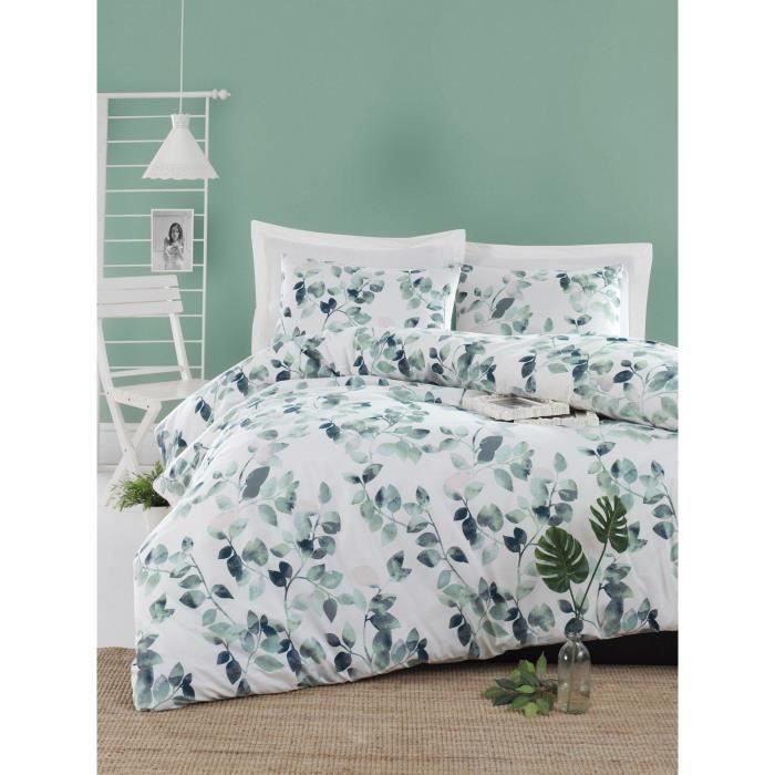 Parure de lit - 1 housse de couette 220 x 240 cm + 2 taies d'oreiller 60 x 60 cm - 65% coton, 35% polyester - Vert