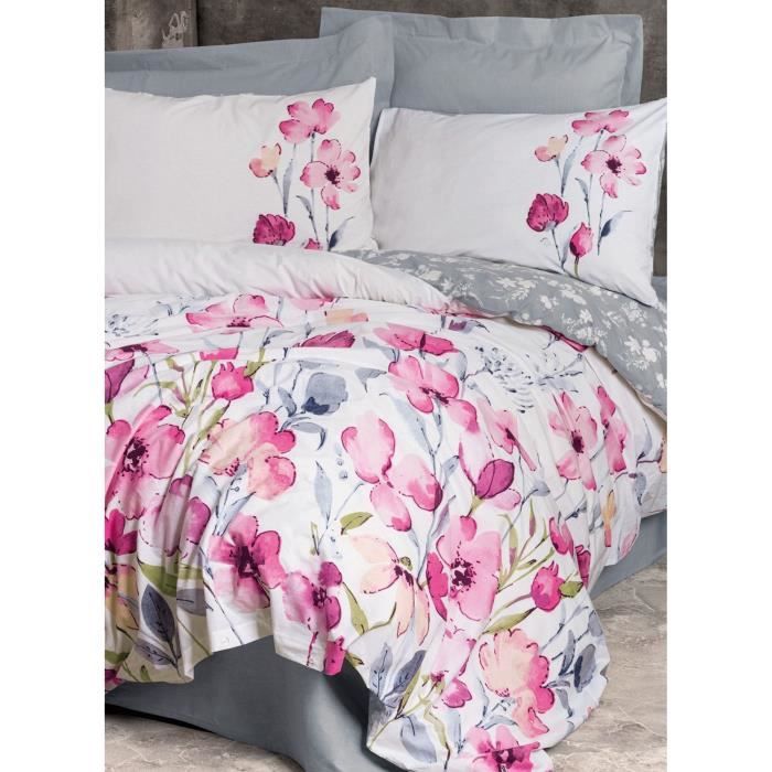 Parure de lit - 1 housse de couette 220 x 240 cm + 2 taies d'oreiller 60 x 60 cm - 100% coton renforcé - Gris