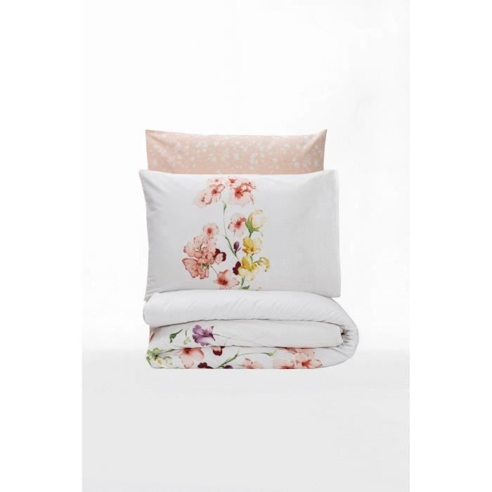 Parure de lit - 1 housse de couette 220 x 240 cm + 2 taies d'oreiller 60 x 60 cm - 100% coton renforcé - Blanc