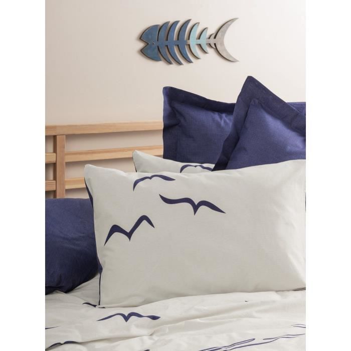 Parure de lit - 1 housse de couette 220 x 240 cm + 2 taies d'oreiller 60 x 60 cm - 100% coton renforcé - Bleu