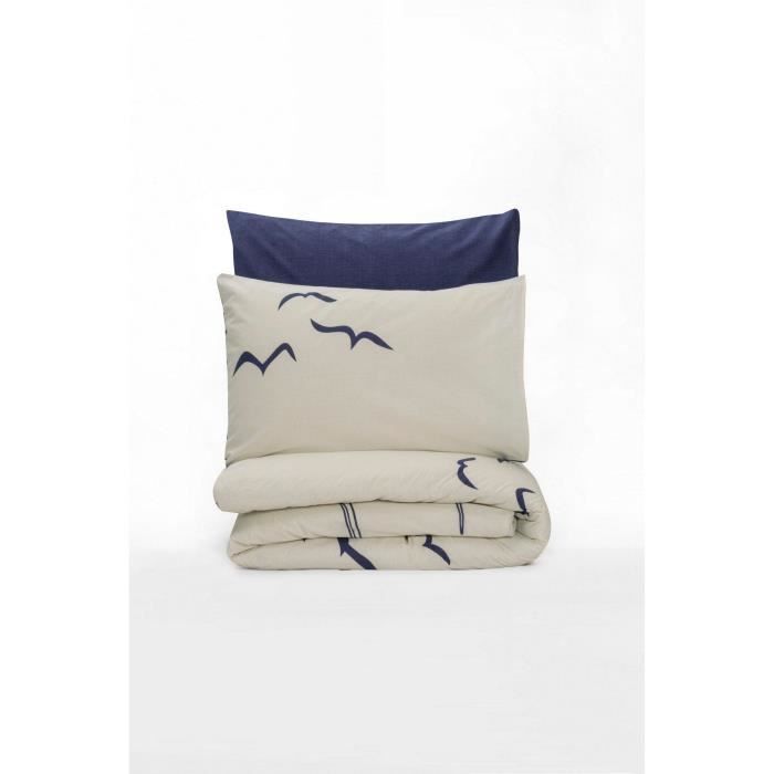 Parure de lit - 1 housse de couette 220 x 240 cm + 2 taies d'oreiller 60 x 60 cm - 100% coton renforcé - Bleu