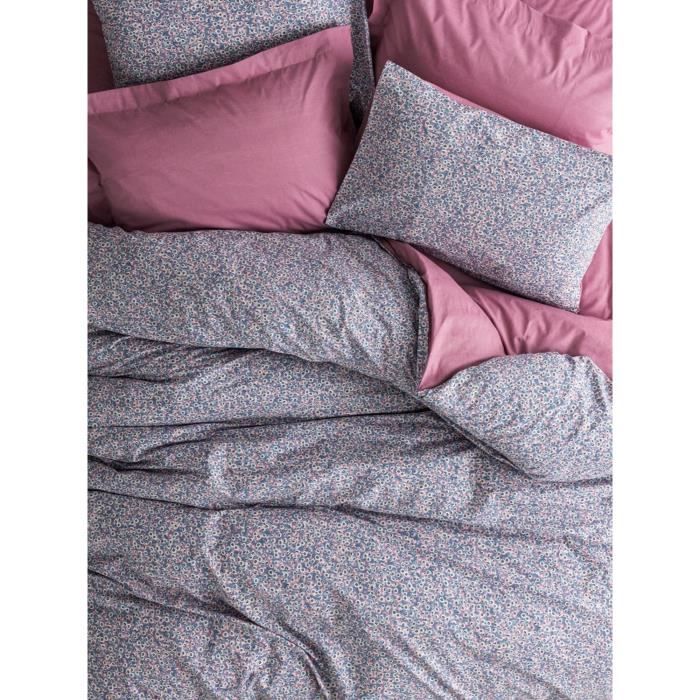 Parure de lit - 1 housse de couette 220 x 240 cm + 2 taies d'oreiller 60 x 60 cm - 100% coton renforcé - Rose