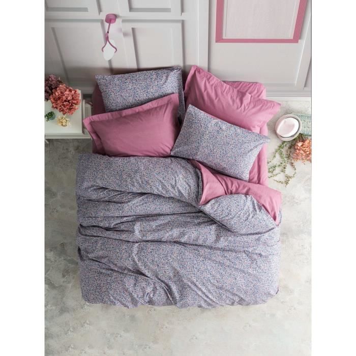 Parure de lit - 1 housse de couette 220 x 240 cm + 2 taies d'oreiller 60 x 60 cm - 100% coton renforcé - Rose