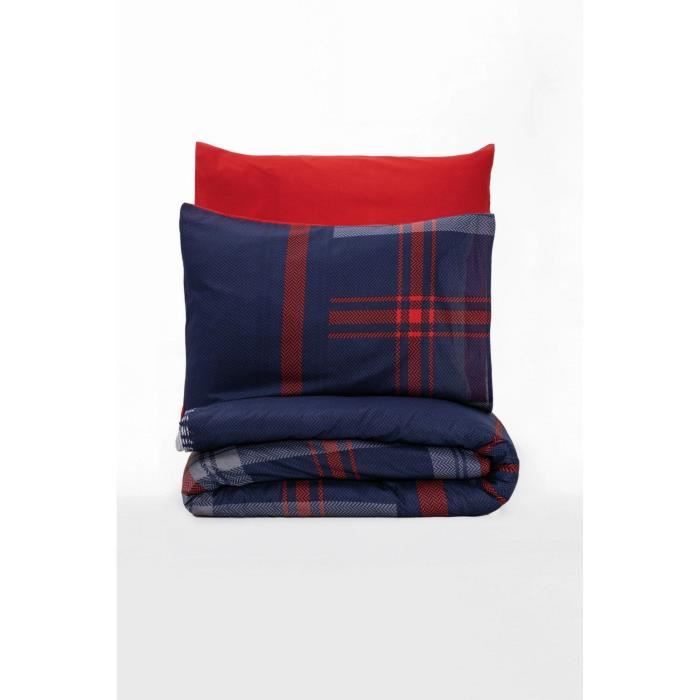 Parure de lit - 1 housse de couette 220 x 240 cm + 2 taies d'oreiller 60 x 60 cm - 100% coton renforcé - Rouge