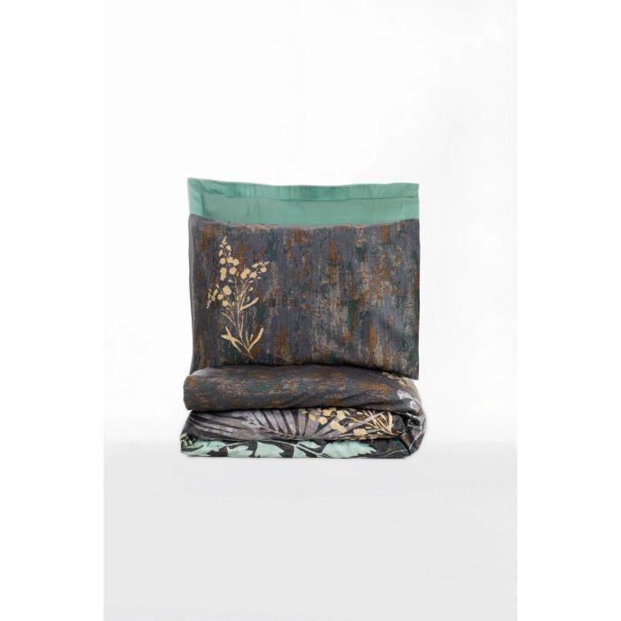 Parure de lit - 1 housse de couette 220 x 240 cm + 2 taies d'oreiller 60 x 60 cm - Satiné 100% coton - Menthe