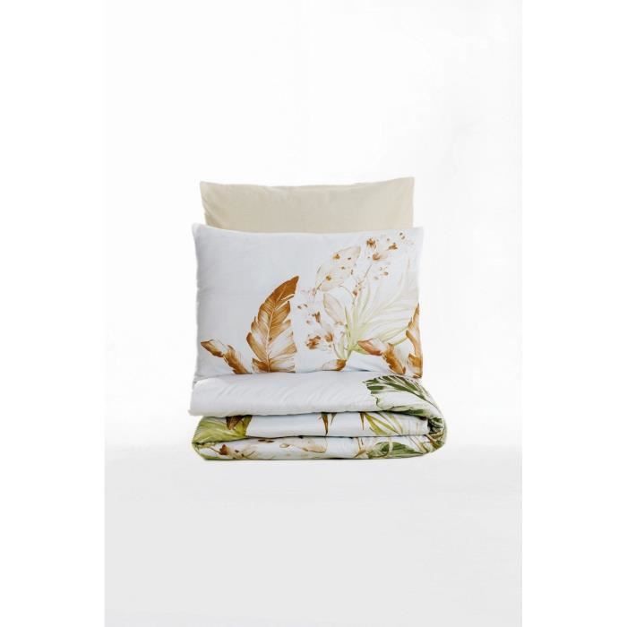 Parure de lit - 1 housse de couette 220 x 240 cm + 2 taies d'oreiller 60 x 60 cm - Satiné 100% coton - Beige