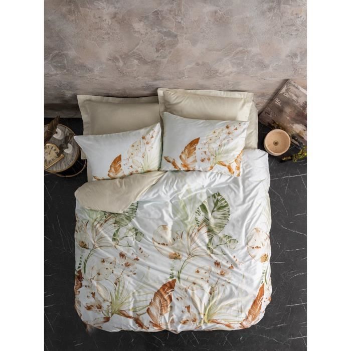 Parure de lit - 1 housse de couette 220 x 240 cm + 2 taies d'oreiller 60 x 60 cm - Satiné 100% coton - Beige