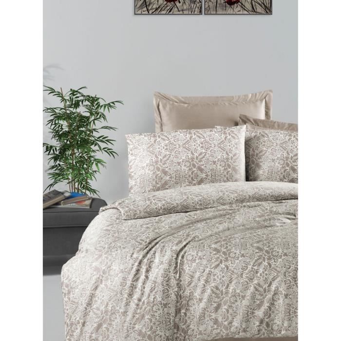 Parure de lit - 1 housse de couette 220 x 240 cm + 2 taies d'oreiller 60 x 60 cm - Satiné 100% coton - Cappuccino