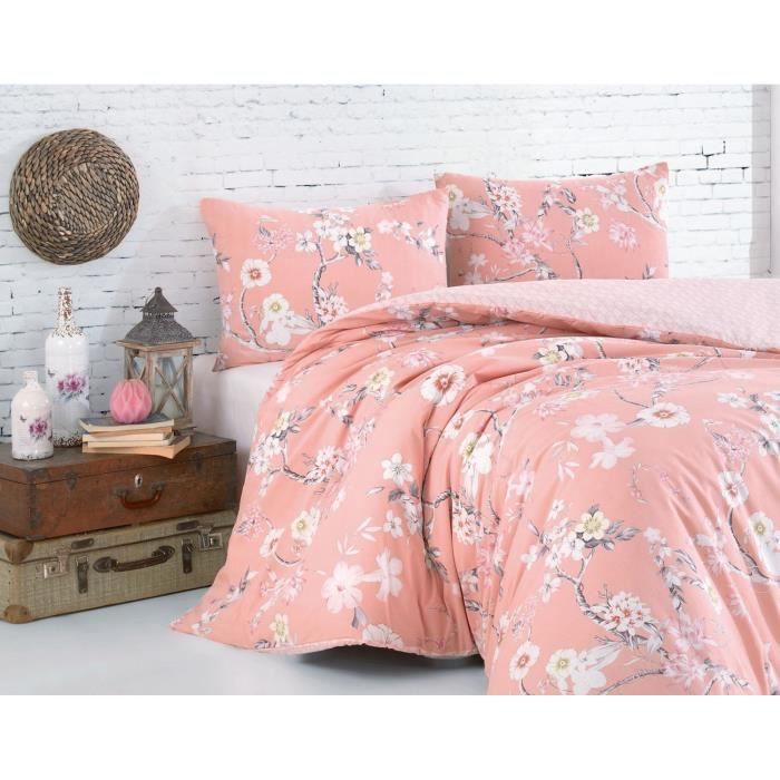 Parure de lit - 1 housse de couette 220 x 240 cm + 2 taies d'oreiller 60 x 60 cm - 100% coton renforcé - Poudre