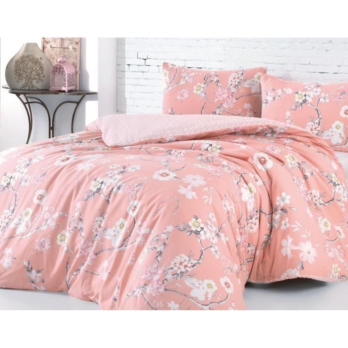 Parure de lit - 1 housse de couette 220 x 240 cm + 2 taies d'oreiller 60 x 60 cm - 100% coton renforcé - Poudre