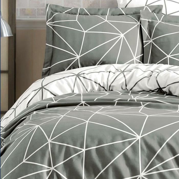 Parure de lit - 1 housse de couette 220 x 240 cm + 2 taies d'oreiller 60 x 60 cm - 100% coton renforcé - Gris