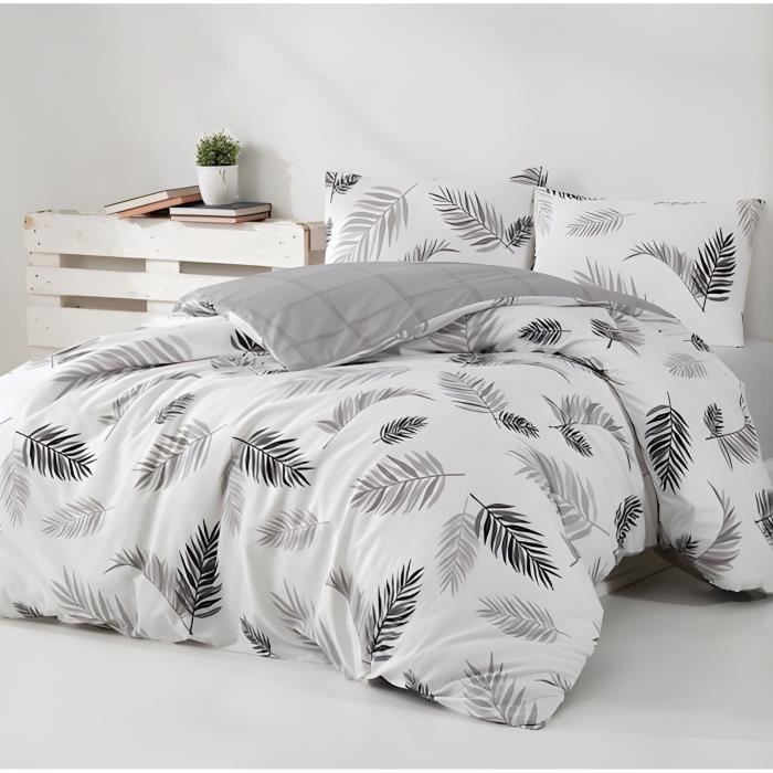 Parure de lit - 1 housse de couette 220 x 240 cm + 2 taies d'oreiller 60 x 60 cm - 100% coton renforcé - Gris