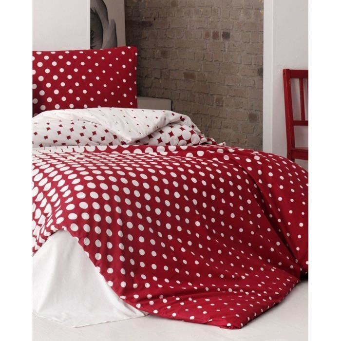 Parure de lit - 1 housse de couette 220 x 240 cm + 2 taies d'oreiller 60 x 60 cm - 100% coton renforcé - Rouge