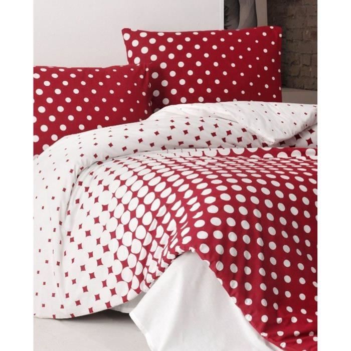 Parure de lit - 1 housse de couette 220 x 240 cm + 2 taies d'oreiller 60 x 60 cm - 100% coton renforcé - Rouge