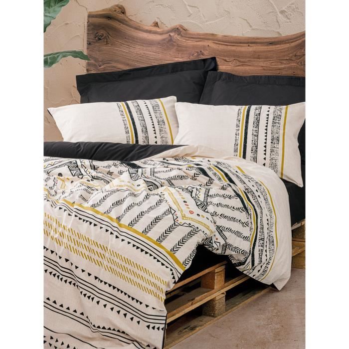 Parure de lit - 1 housse de couette 220 x 240 cm + 2 taies d'oreiller 60 x 60 cm - 100% coton renforcé - Blanc
