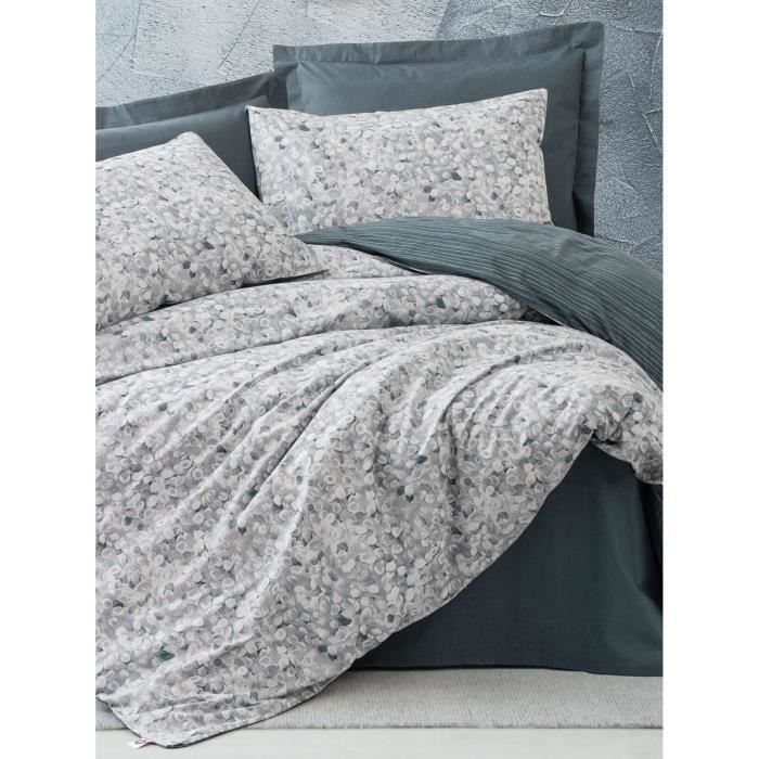Parure de lit - 1 housse de couette 220 x 240 cm + 2 taies d'oreiller 60 x 60 cm - 100% coton renforcé - Anthracite