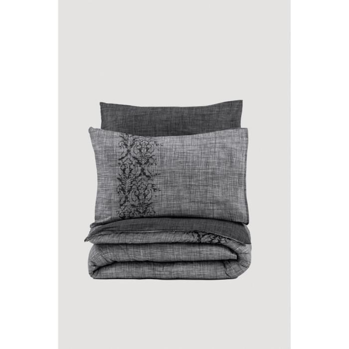 Parure de lit - 1 housse de couette 220 x 240 cm + 2 taies d'oreiller 60 x 60 cm - 100% coton renforcé - Gris