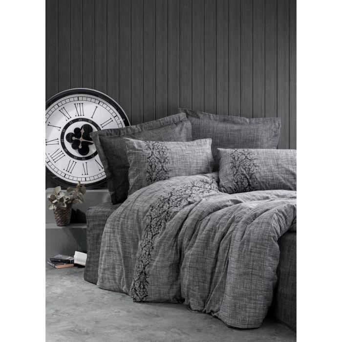 Parure de lit - 1 housse de couette 220 x 240 cm + 2 taies d'oreiller 60 x 60 cm - 100% coton renforcé - Gris