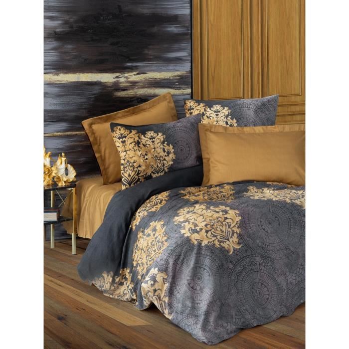 Parure de lit - 1 housse de couette 220 x 240 cm + 2 taies d'oreiller 60 x 60 cm - Satiné 100% coton - Anthracite