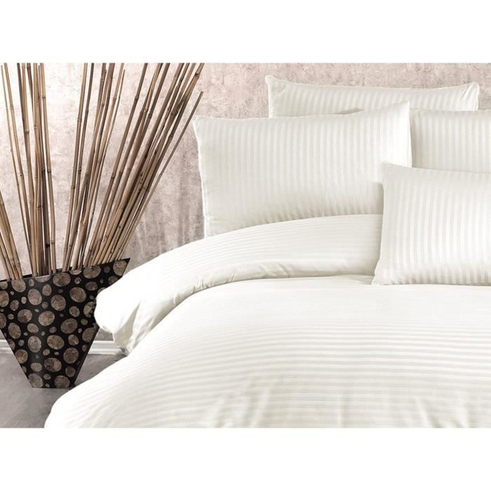 Parure de lit - 1 housse de couette 220 x 240 cm + 2 taies d'oreiller 60 x 60 cm - 70% polyester, 30% coton - Creme