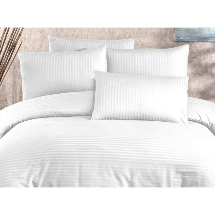 Parure de lit - 1 housse de couette 220 x 240 cm + 2 taies d'oreiller 60 x 60 cm - 70% polyester, 30% coton - Blanc