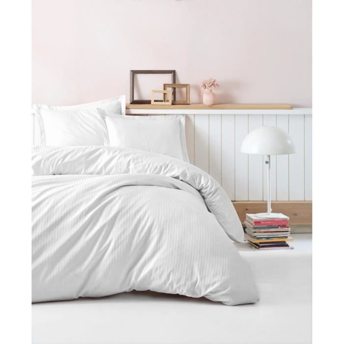 Parure de lit - 1 housse de couette 220 x 240 cm + 2 taies d'oreiller 60 x 60 cm - Satiné 100% coton - Blanc