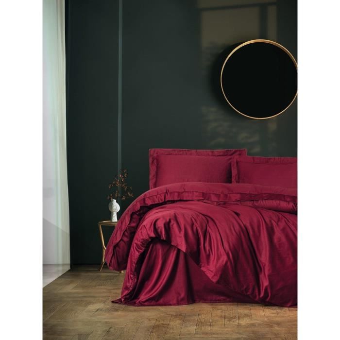 Parure de lit - 1 housse de couette 220 x 240 cm + 2 taies d'oreiller 60 x 60 cm - Satiné 100% coton - Rouge