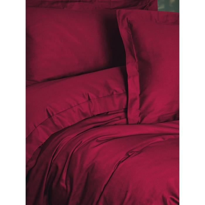 Parure de lit - 1 housse de couette 220 x 240 cm + 2 taies d'oreiller 60 x 60 cm - Satiné 100% coton - Rouge