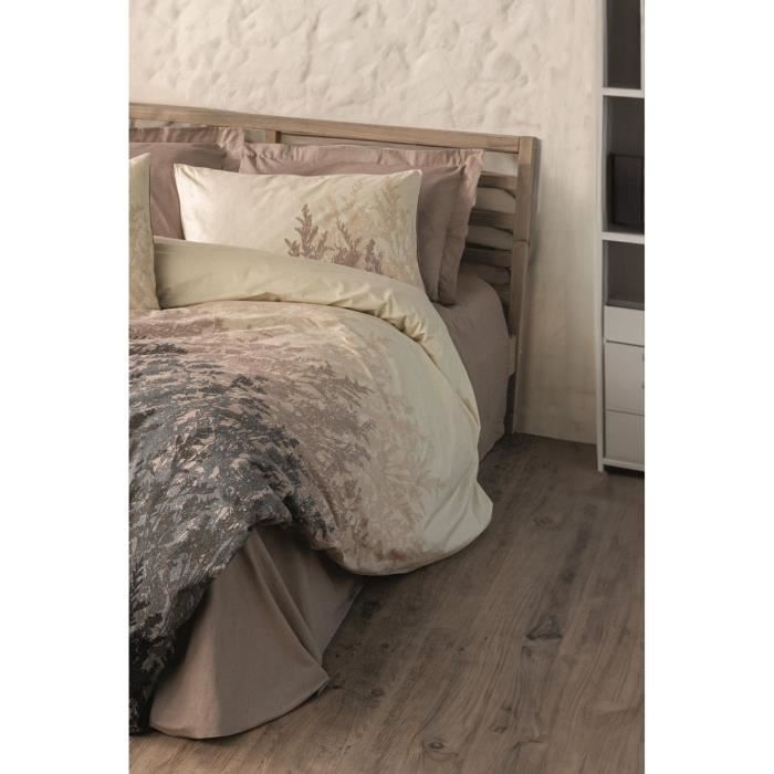 Parure de lit - 1 housse de couette 220 x 240 cm + 2 taies d'oreiller 60 x 60 cm - 100% coton renforcé - Beige