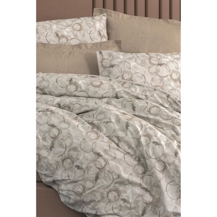 Parure de lit - 1 housse de couette 220 x 240 cm + 2 taies d'oreiller 60 x 60 cm - 100% coton renforcé - Beige
