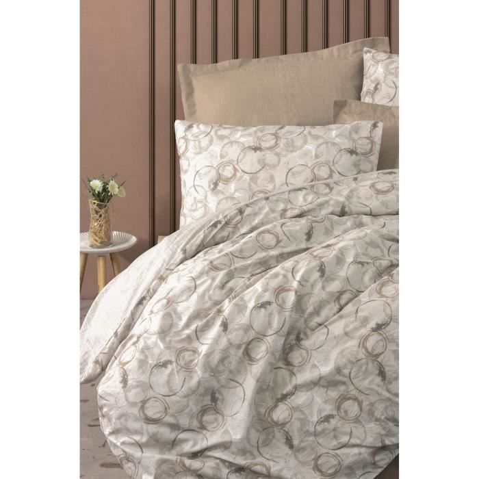 Parure de lit - 1 housse de couette 220 x 240 cm + 2 taies d'oreiller 60 x 60 cm - 100% coton renforcé - Beige