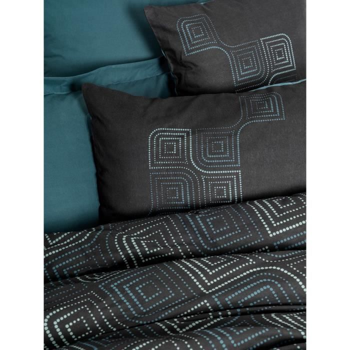 Parure de lit - 1 housse de couette 220 x 240 cm + 2 taies d'oreiller 60 x 60 cm - 100% coton renforcé - Bleu