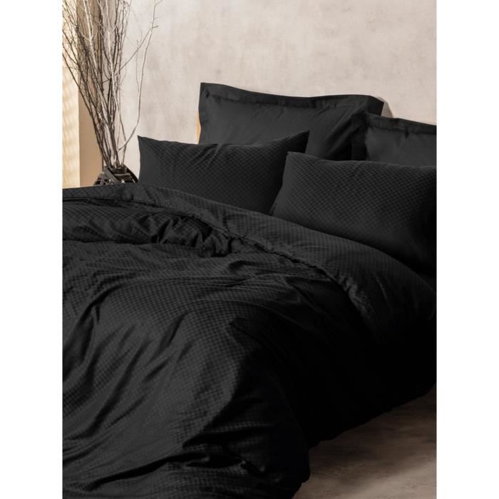 Parure de lit - 1 housse de couette 220 x 240 cm + 2 taies d'oreiller 60 x 60 cm - 100% coton renforcé - Noir