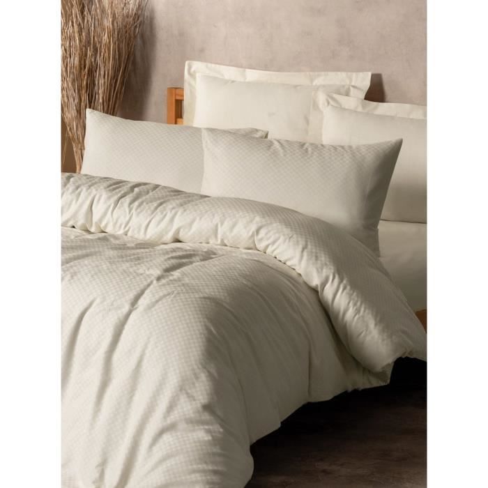 Parure de lit - 1 housse de couette 220 x 240 cm + 2 taies d'oreiller 60 x 60 cm - 100% coton renforcé - Creme