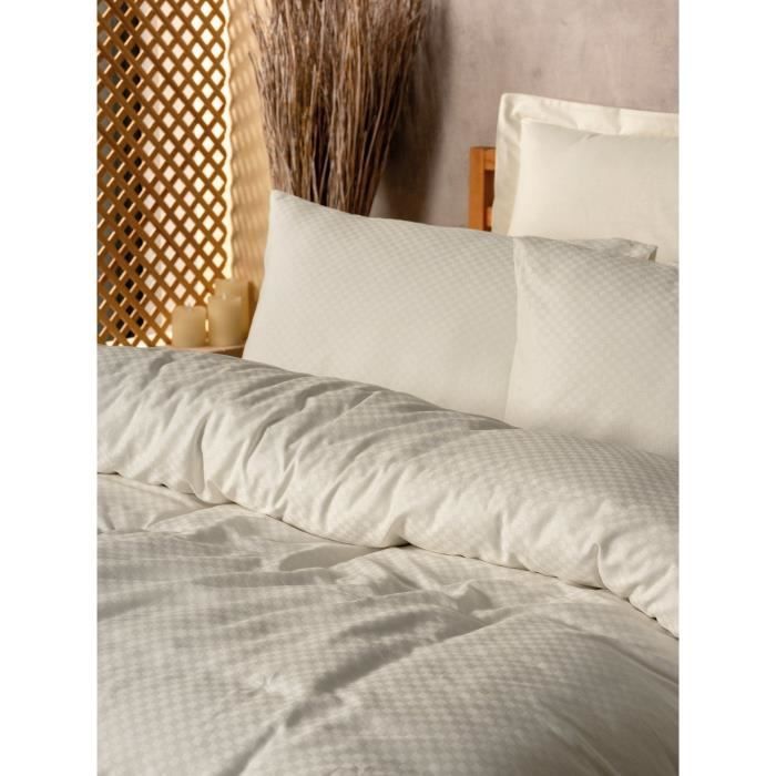 Parure de lit - 1 housse de couette 220 x 240 cm + 2 taies d'oreiller 60 x 60 cm - 100% coton renforcé - Creme