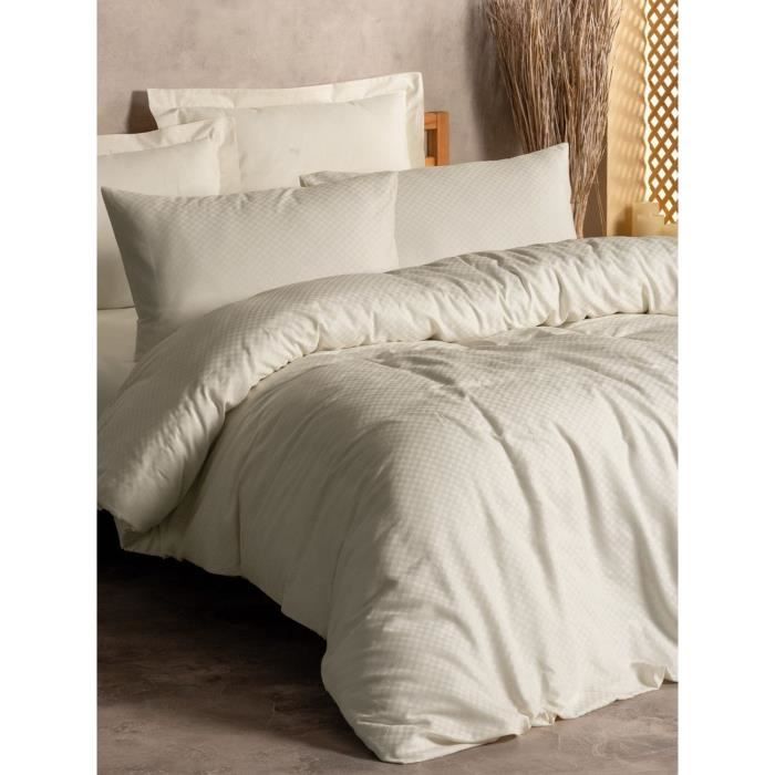 Parure de lit - 1 housse de couette 220 x 240 cm + 2 taies d'oreiller 60 x 60 cm - 100% coton renforcé - Creme