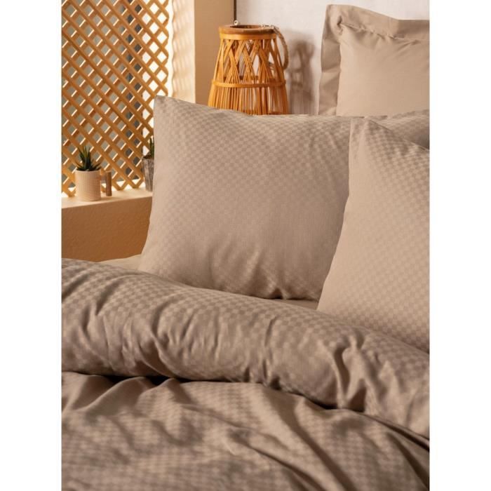 Parure de lit - 1 housse de couette 220 x 240 cm + 2 taies d'oreiller 60 x 60 cm - 100% coton renforcé - Vison