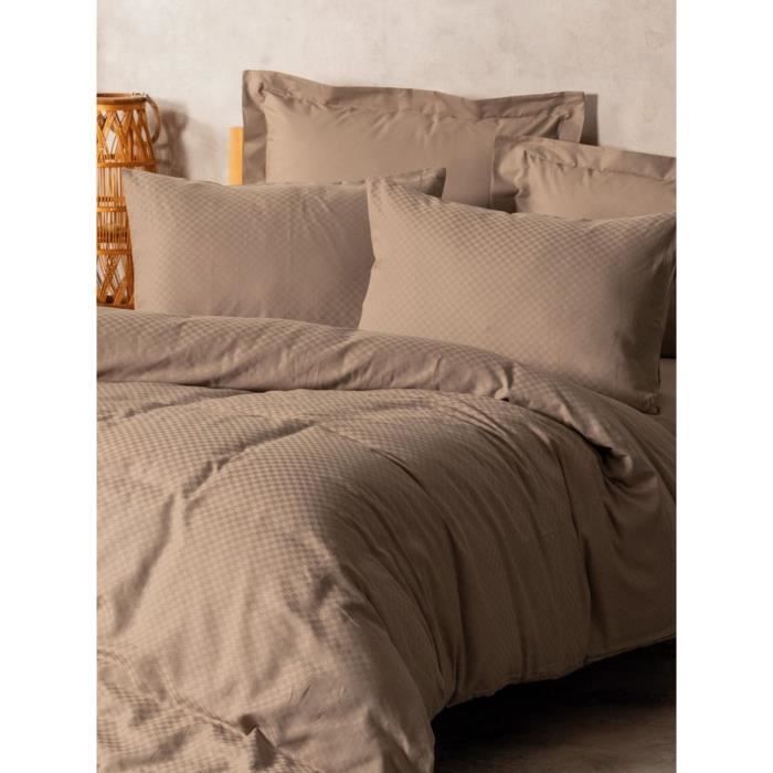 Parure de lit - 1 housse de couette 220 x 240 cm + 2 taies d'oreiller 60 x 60 cm - 100% coton renforcé - Vison