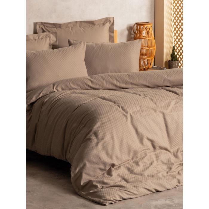 Parure de lit - 1 housse de couette 220 x 240 cm + 2 taies d'oreiller 60 x 60 cm - 100% coton renforcé - Vison
