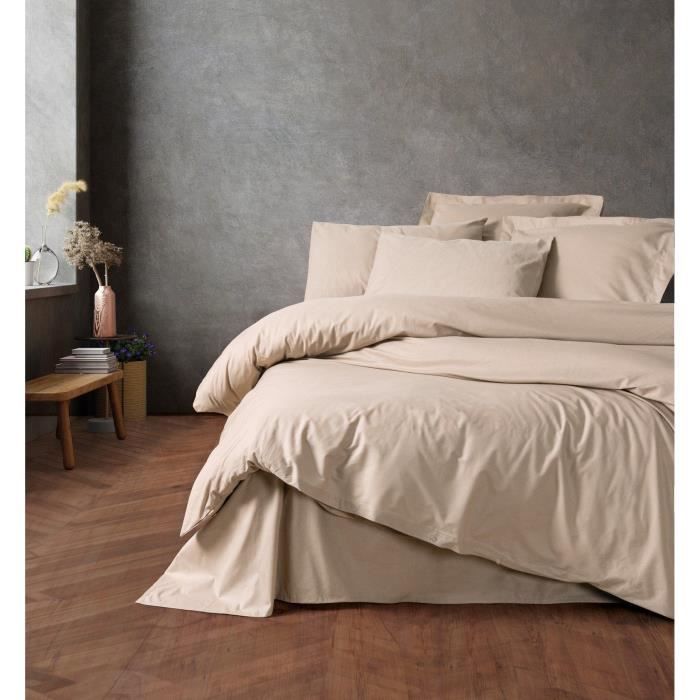 Parure de lit - 1 housse de couette 220 x 240 cm + 2 taies d'oreiller 60 x 60 cm - 100% coton renforcé - Beige