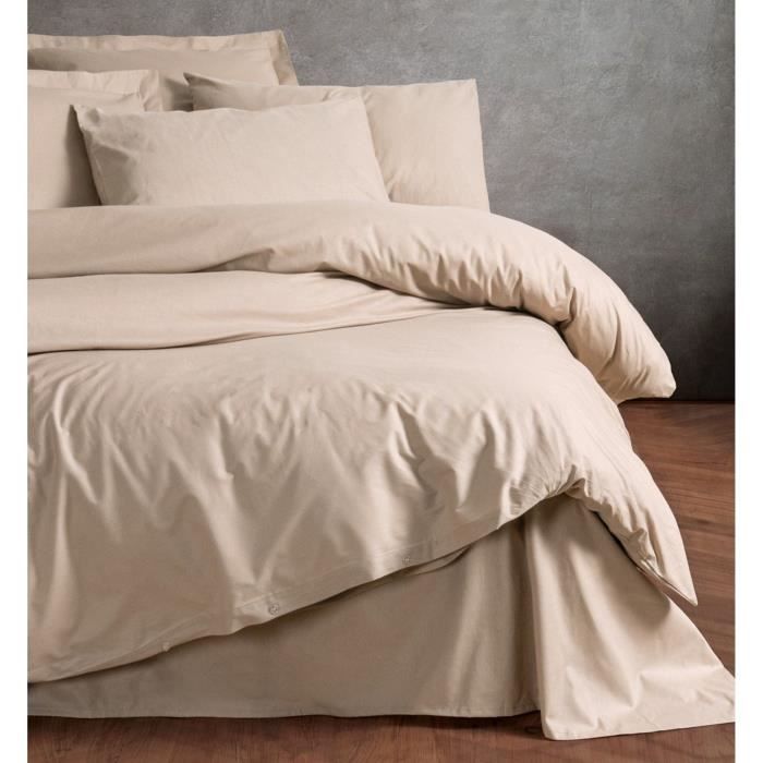 Parure de lit - 1 housse de couette 220 x 240 cm + 2 taies d'oreiller 60 x 60 cm - 100% coton renforcé - Beige
