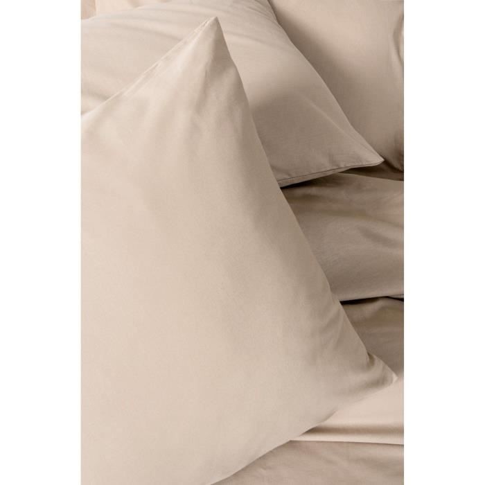 Parure de lit - 1 housse de couette 220 x 240 cm + 2 taies d'oreiller 60 x 60 cm - 100% coton renforcé - Beige
