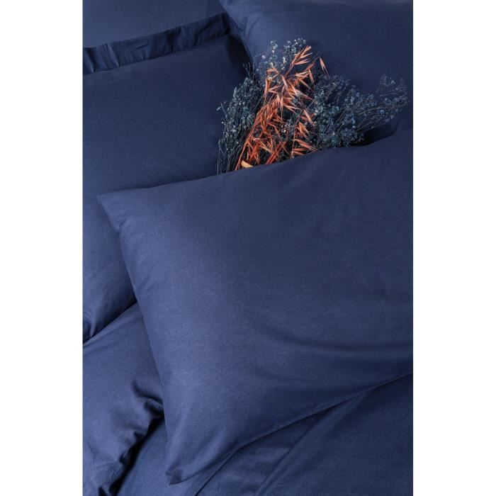 Parure de lit - 1 housse de couette 220 x 240 cm + 2 taies d'oreiller 60 x 60 cm - 100% coton renforcé - Bleu