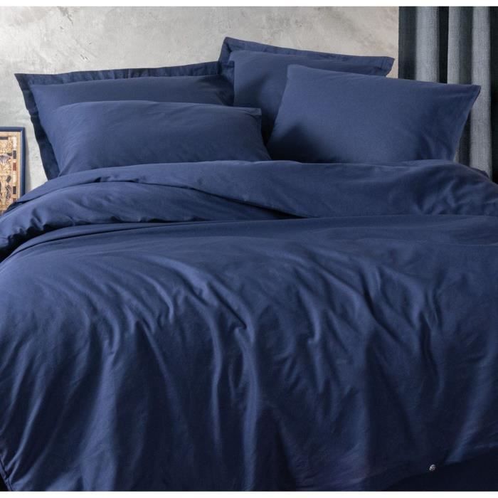 Parure de lit - 1 housse de couette 220 x 240 cm + 2 taies d'oreiller 60 x 60 cm - 100% coton renforcé - Bleu