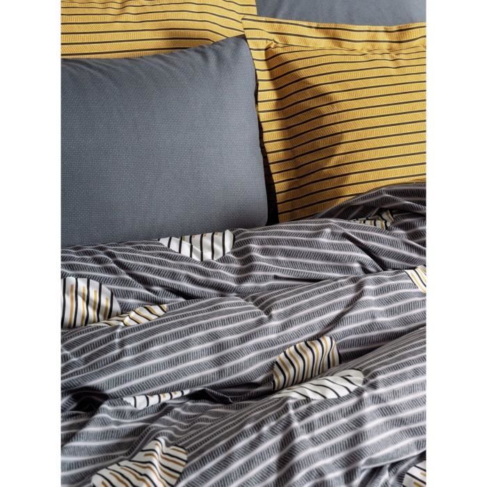 Parure de lit - 1 housse de couette 220 x 240 cm + 2 taies d'oreiller 60 x 60 cm - 100% coton renforcé - Gris