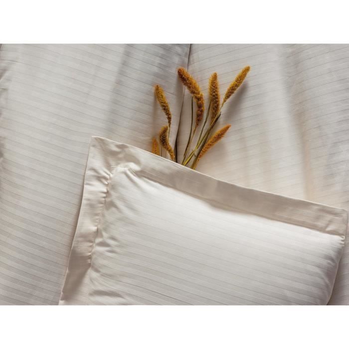 Parure de lit - 1 housse de couette 220 x 240 cm + 2 taies d'oreiller 60 x 60 cm - Satiné 100% coton - Écru